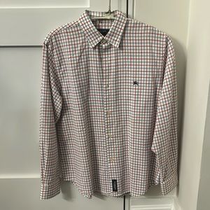 Gently used checkered Burberry button down shirt With red blue and white colors
